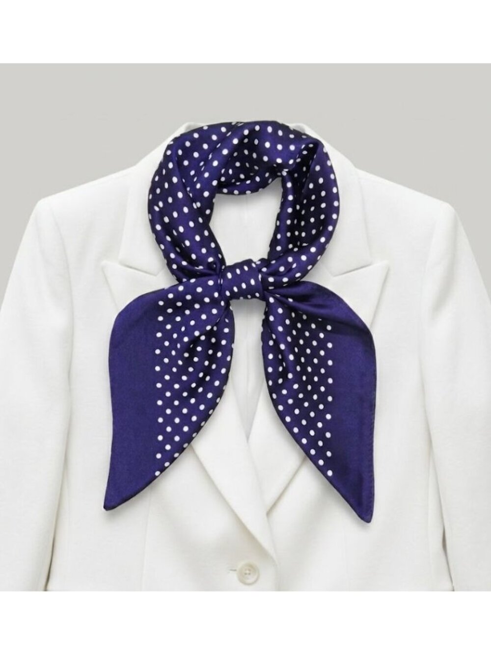 ✨Luxury Elegant Silky Scarf Navy Blue Beige Polka Dot Square Wrap Accessory New